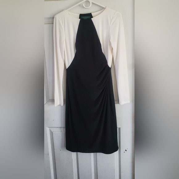 Lauren Ralph Lauren Black & White Long Sleeve Dress, Size 4 - Picture 2 of 6